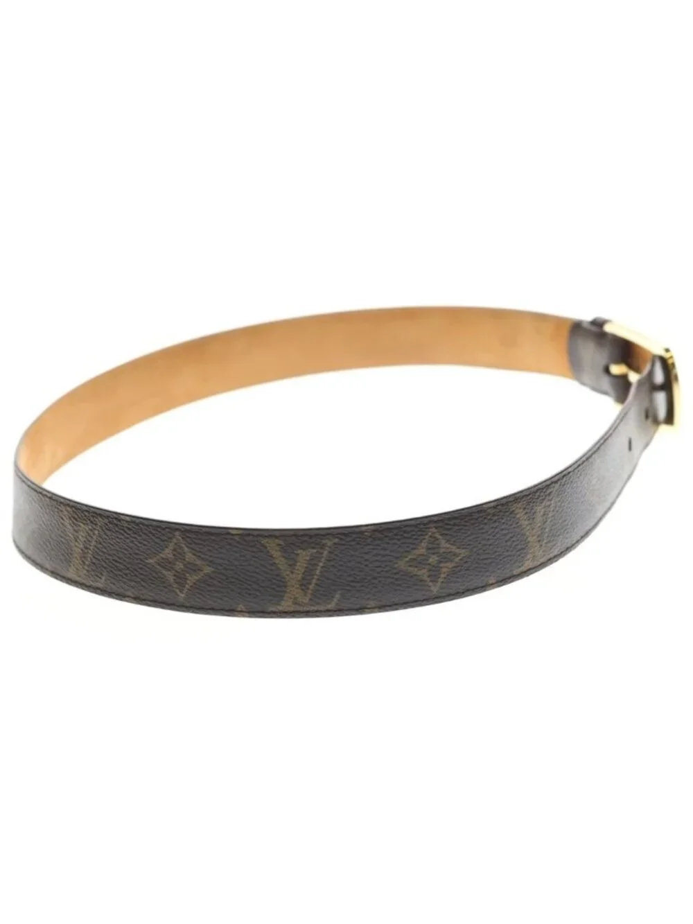 Louis Vuitton Monogram Ceinture Ellipse Leather Belt Brown Gold